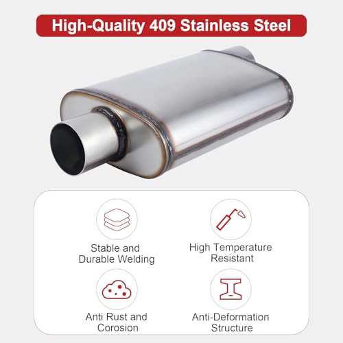 Exhaust Muffler 2.25" Inlet/Outlet, Universal Muffler for Cars Trucks, Stainless Steel Straight-Through Chamber Performance, 20" Overall Length - size: 2.25" Inlet/Outlet+ 20" Overall Length