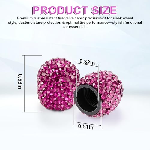 JUSTTOP 4 Pack Handmade Crystal Rhinestone Tire Valve Stem Caps, Universal for Cars, Trucks and Motorcycles - Violet Red - color: Violet Red