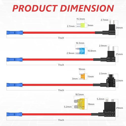 Newdeli 20 Pack 12V Fuse Tap Car Add-a-Circuit Adapter and Fuse Kit with Standard Mini Micro2 and Low Profile Fuse Taps 4 Types ATO ATC ATM APM Fuse Holder for Cars Trucks Boats - size: 20 Pack 16AWG Fuse Taps