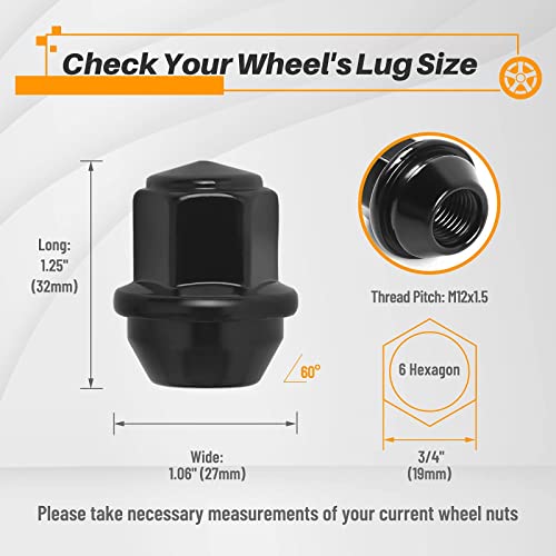 MIKKUPPA M12x1.5 OEM Lug Nuts, Black One-Piece Large Acorn Seat Tire Nuts - color: Black, size: 20PCS - For Ford Escape Focus Fusion