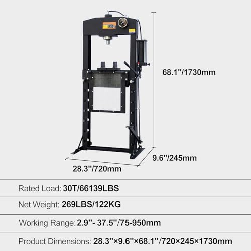 30 Ton H-Frame Hydraulic Shop Press with Floor Press Plates - color: 30T