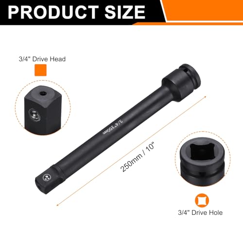 HARFINGTON Socket Extension Bar 3/4" Drive 10" Long CR-V Steel - size: 3/4" Square Drive 10" Long