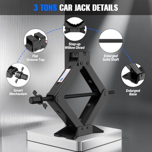 Car Jack Kit, 3 Ton (6614 lbs) Scissor Jack for Car, SUV, MPV - size: 3T