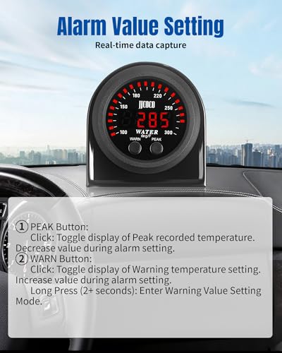Water Temperature Gauge with 1/8NPT Sensor & Bracket 300°F Digital LED Display Water Coolant Temperature Gauge for Cars Trucks Ships Vehicle Automotive Boat Marine 2”/52mm - color: Red