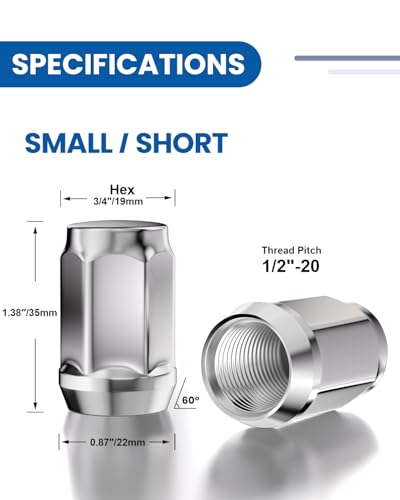GAsupply 1/2x20 Lug Nuts 4pcs, Chrome 1.38" Tall 3/4" 19mm Hex, Cone Seat - color: Silver, size: 1/2"-20, style: 4pcs - 1.38" Tall