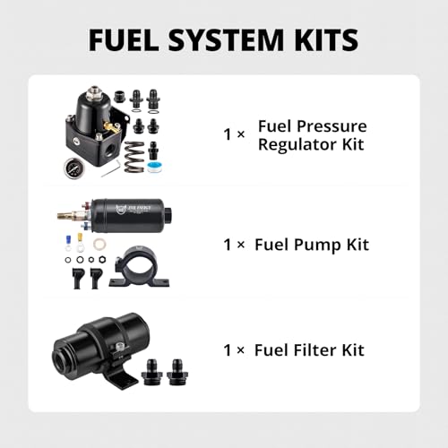 EVIL ENERGY Fuel Filter 10 Micron Inline 300LPH Fuel Pump and Adjustable Fuel Pressure Regulator (20-120PSI) Kit, EFI Fuel System Kit with 6AN 10AN ORB Fitting, Universal
