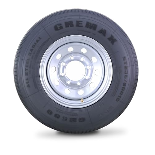 GREMAX All Steel Trailer Tire Wheel ST235/80R16 14PR 129M 8X6.5" Silver Mod - size: ST235/80R16-14-Ply