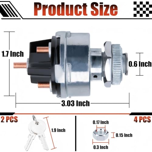 Ignition Switch with Key, Universal Ignition Key Switch, 12V 4 Position