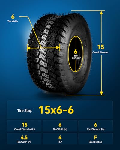 PHILTOP Lawn Mower Golf Cart Turf Tires 15x6-6, ATV UTV Tire, 4PR, Set 2