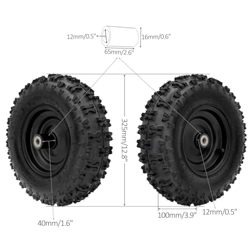 Pair 4.10-6 Go Kart ATV Tubeless Tire with Rim and 6001ZZ Bearings | Front Tires Rims for Scooter Quad Bikes 4 Wheelers