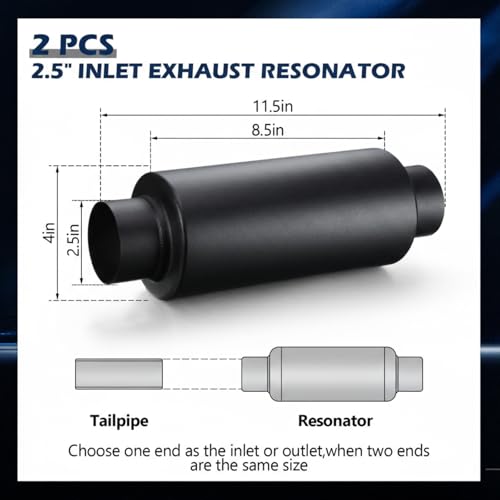 Relaxweex 2 Pcs 2.5" Inlet Exhaust Resonator, 2.5" Inlet 2.5" Outlet 11.5" Overall Length Muffler Resonator Stainless Steel, Black - color: Black, size: 2.5" Inlet 11.5" Overall Length