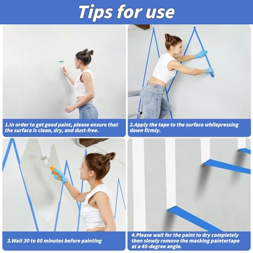 4 Rolls Blue Painters Tape 4 Inch x 60 Yards Wide Masking Tape Bulk - color: Blue, size: 4In x 60Y - 4Pack