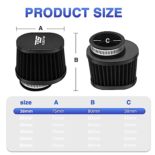 2PCS Motorcycle Air Filter Universal 38MM Replacement Engine Filter High Performance Air Filters Fit Motocross Carburetor Cleaner for Pit Bike Scooter Moped ATV (Black) - color: black, size: 2PCS(38MM)