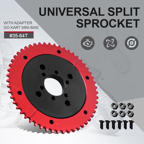 Universal 35 Chain 64T Split Sprocket with Adapter for Predator 212cc 196cc 79cc Go Kart Mini Bike CT200U-EX CT200U BT200X CT100U MB200 MBX11 Motorcycle Black - size: 64 tooth, style: Black