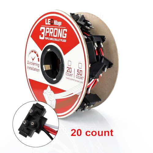 20 Count Continuous 3 Prong Plug Wire Harness Roll, Triple Male Bullet, Right Angle 18 AWG, 10" Lead Between Plug, Stop Turn Tail Light for Truck Trailer (7.5A) - color: 20 Counts - 3 Prong Harness Roll, size: 3 Prong