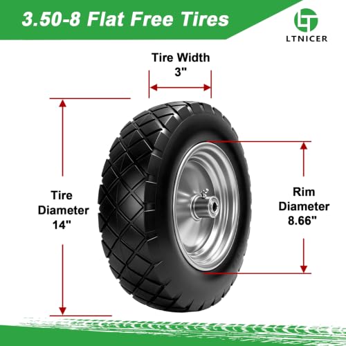 3.50-8 Flat Free Wheelbarrow Tire and Wheel, 14" Silver 2-Pack | Solid Puncture Proof Replacement Tires with 5/8" & 3/4" Bearings, 300Lbs Load, Universal Fit for Garden, Farm & Construction - color: Silver