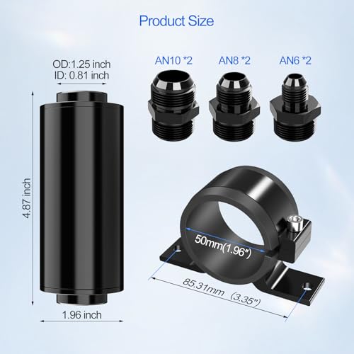 10 Micron EFI Fuel Filter, Reusable Washable Inline Aluminum Filter