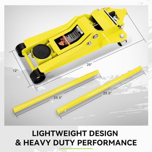 PM PERFORMOTOR Low Profile Hydraulic Trolley Service/Floor Jack, 4 Ton (8000 lbs) Capacity, Lifting Range 4.5"-20", Yellow,PM-TOL-FJ40-YL - color: Yellow