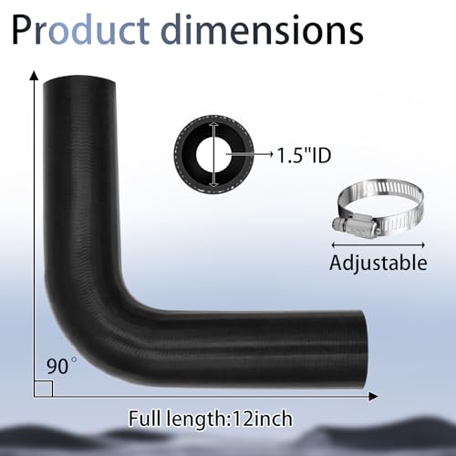 1 1/2" ID Silicone Coolant Air Hose (12" Length) with 2 Clamps - Industrial Hydraulic Turbo Pipe Elbow Radiator Hose (1.5" ID 90 Degree) - size: 1.5" ID 90 Degree