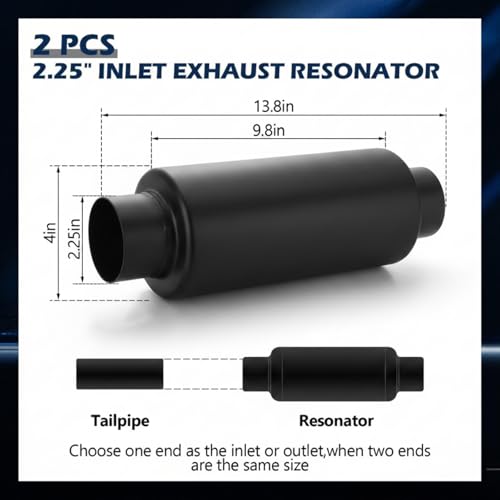 Relaxweex 2 Pcs 2.25" Inlet Exhaust Resonator, 2.25" Inlet 2.25" Outlet 13.8" Overall Length Muffler Resonator Stainless Steel(Black) - color: Black, size: 2.25" Inlet 13.8" Overall Length