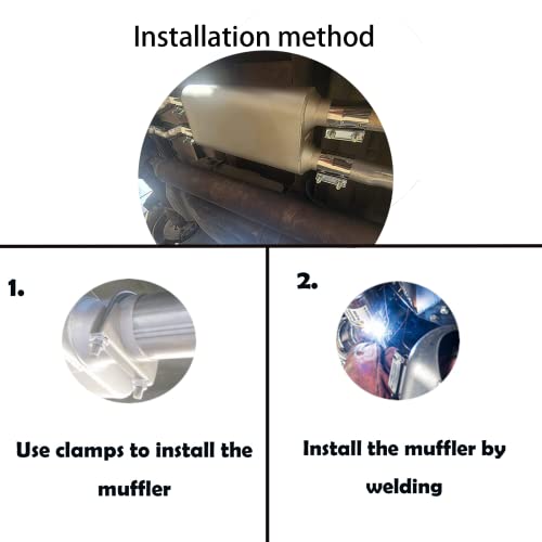 Universal 80Series Mufflers 2.0 Inch Dual Inlet (ID) 2.0 Inch Dual Outlet (ID), 3 Chamber Performance Automotive Muffler Exhaust FH20D20 - color: Silver, size: 2"