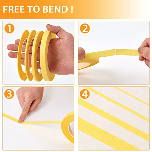 QDiShi 4 Rolls Fine Line Tape(Yellow), Fineline Masking Tape in 1/16, 1/8, 1/4 and 1/2 Inch Wide x 52 Yard Long, Automotive Masking Tape for DIY Car Auto Paint Art - color: Yellow