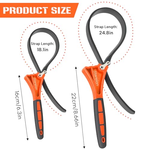 2-Pack Rubber Strap Wrench,Oil Filter Wrench Diameter 4" and 6" Heavy Duty Adjustable Blet Wrench for Jar Opener,Water Filter,Plumbing,Sink,Faucet(Orange) - color: Orange