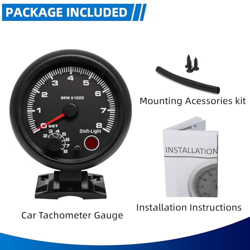 MH 3.75" 95mm Tachometer 0-8000 Large RPM Gauge 7 Color Car AUTO Tacho Shift Light with Dashboard Pod (Black) - color: Black