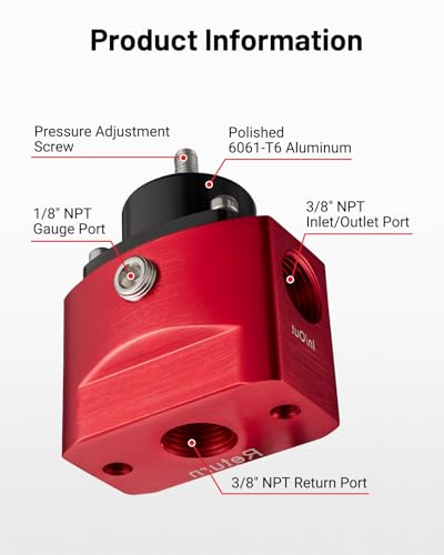 EVIL ENERGY Fuel Pressure Regulator Carburetor 4.5-9 PSI, 3/8" NPT with Gauge, Bypass Return Fuel Regulator for Carburetor, Red