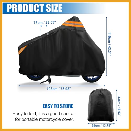 Motorcycle Cover Motorbike Full Cover Outdoor Waterproof Scooter Cover Protector for Honda PCX 125 150 160 Hybrid Fits 76" Black 300D Replacement