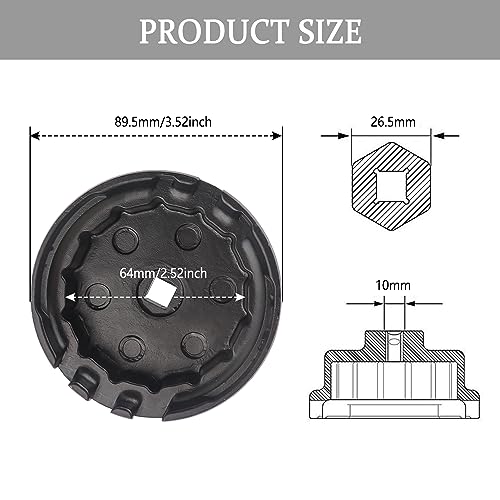 Salior 64mm Oil Filter Wrench,Aluminum Alloy Quickly Oil Filter Removal Tool Compatible with Lexus Toyota Tundra RAV4 Sienna 2.5L to 5.7L Engines Oil Filter Socket (Black) - color: Black/4 Slot