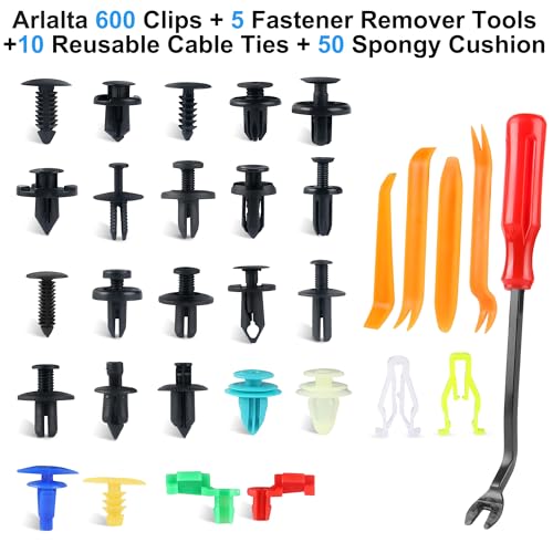 600Pcs Car Push Retainer Clips and Auto Fasteners Assortment, 25 Sizes Bumper Fender Rivets with 10 Ties and Fasteners Remover Car Clip Set for Toyota GM Ford Honda Acura Chrysler (600Pcs + 5 Remover) - color: 600Pcs Clips + 5 Remover