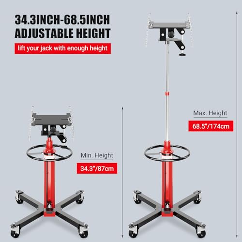 1320Lb Hydraulic Transmission Jack, 34-68 in High Lifting Height, 2-Stage Telescopic Jack Stand with Foot Pedal, 360 Swivel Wheels - size: 1320LBS