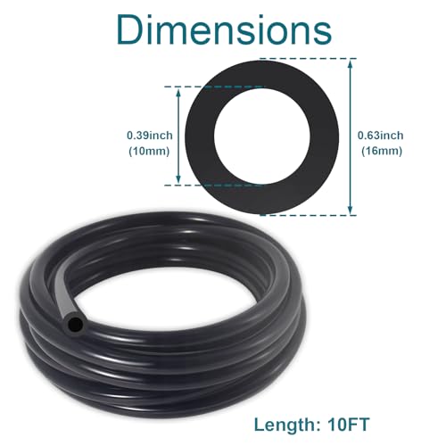 Vacuum Hose Automotive, 10 FT 3/8 Inch ID Vacuum Line - size: 3/8" (10mm) - 10FT with 10 Clamps