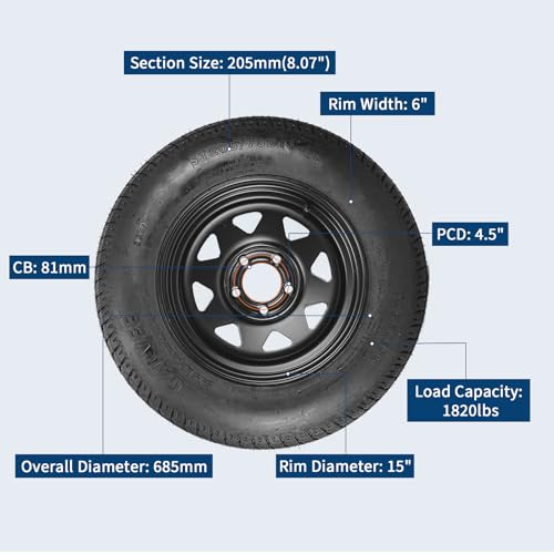 GarveeTech 2-Pack Trailer Tire On Rim ST205/75D15 Trailer Tires and Wheels 5 Lug on 4.5 in PCD Trailer Tires with 15 in Rims Load Range C 6PR Black - size: ST205/75D15