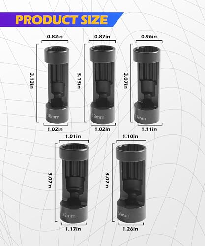 SCUARI 5PCS Strut Nut Socket,18MM 19MM 21MM 22MM 24MM Strut Nut Socket,Car Accessories Strut Sockets,Suspension Strut Sockets Tool with 12 Point 1/2" Drive,Used to Dismounting and Mounting Strut Nuts