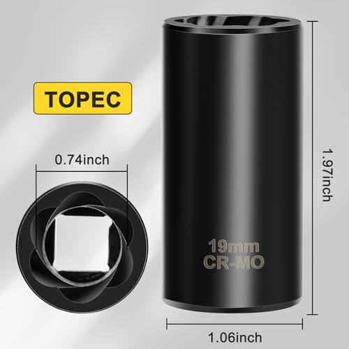 Topec 19mm Lug Nut Remover, Wheel Lock Removal Kit for Stripped Bolt & Rounded Nut, 1/2" Drive - style: 19MM