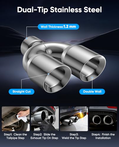 3" Dual Exhaust Tip,3Inch Inlet 3.5inch outlet 9.5" Long Tail Pipe - size: 3TO3.5