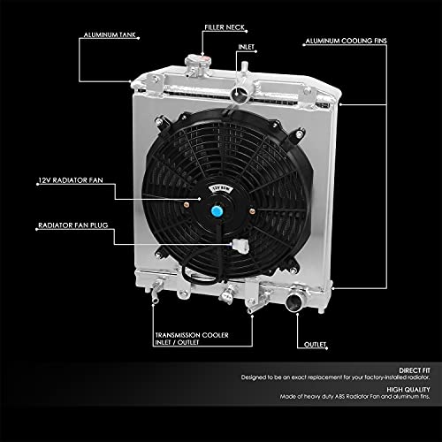 Auto Dynasty Factory Style 2-Row Cooling Radiator with 12V Fan Shroud Compatible with Honda Civic EH9 EJ8 EJ7 EJ6 EM1 Del Sol Acura Integra DB DC1 DC2 (Half Size) AT MT 92-01, Aluminum Core