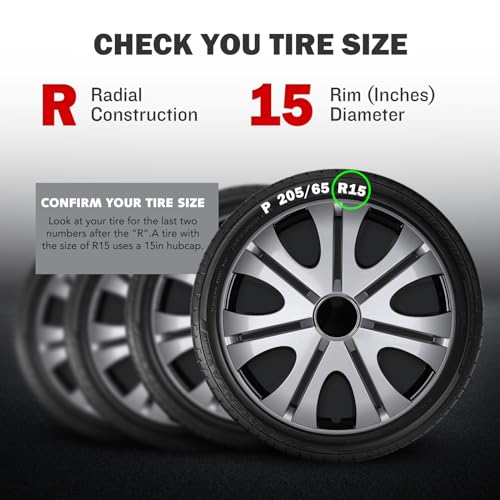 15inch Wheel Guards – (4 Pack) Hubcaps for Car Wheel Covers - color: 5082-Silver & Black-15