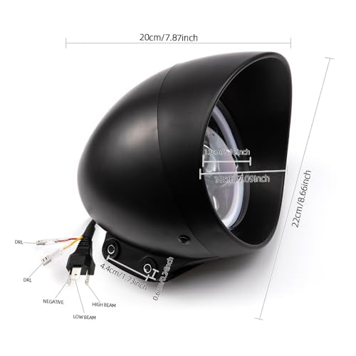 Motorcycle Headlight 7" LED Front Head Lamp Assembly For Chopper Bobber Cruises Softail 883 Steed VLX 400 600 Magna 250 750 (Black) - color: Black