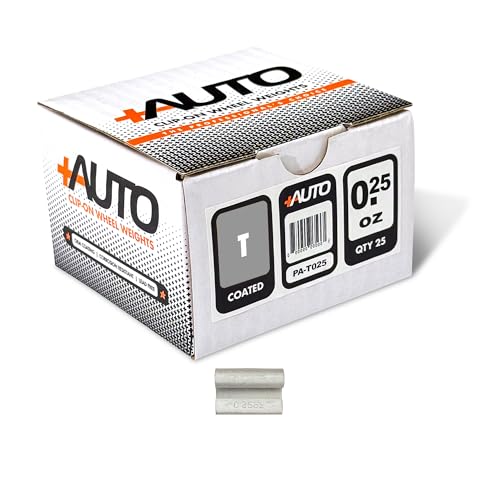 +AUTO T-Style Coated Steel Clip-On Wheel Weights, Aluminum Wheels, Passenger Cars, Light Trucks, SUV's, Exceeds OE Spec, USA Professional Grade, 1 Box - Qty 25 (0.25 oz) - size: 0.25 oz