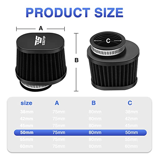 2PCS Motorcycle Air Filter Universal 50MM Replacement Filter Dirt Bike High Performance Air Filters Fit Motocross Carburetor Cleaner for Pit Bike Scooter Moped ATV (Black) - color: black, size: 2PCS(50MM)