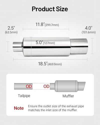 EVIL ENERGY 2.5" Exhaust Muffler, 2.5" Inlet (OD) 4" Outlet Stainless Steel Universal Straight Through N1 Style Exhaust Tip, Deep Tone for Modern Trucks, Muscle Cars & Daily Drivers - color: Silver, size: 2.5" Inlet 4" Outlet