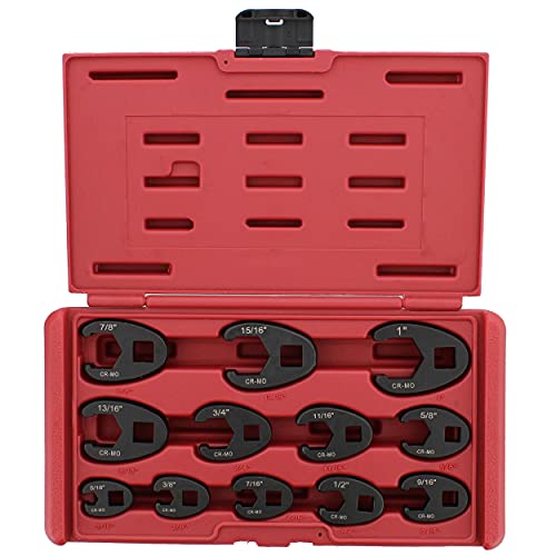ABN Jumbo Crowfoot Flare Nut Wrench Set SAE Standard 12-Piece Tool Kit for 3/8in and 1/2in Drive Ratchet
