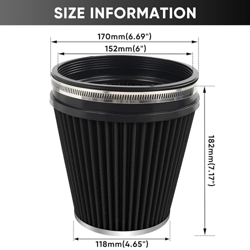 6" 152mm Cold Air Intake Filter Clamp-On Cone Filter Black - color: Black, size: 7 inches Tall