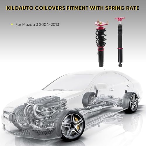 Adjustable Coilovers Suspension Kit fit for 2004-2013 for Mazda 3 Coilover Struts Spring Shocks(Red)