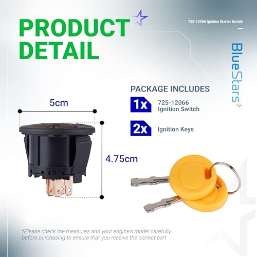 BlueStars 725-12066 Ignition Switch 3 Position 6 Pin with Keys - Compatible with Cub Cadet Cadet ZT1-42 ZT1-46 ZT1-50 ZT1-54 ZT2-50 ZT2-54 MTD Z510 Z530 Z550 Z560 Z5200 - Replaces 725P12066 925-12066 - size: 725-12066 - 6 Terminals