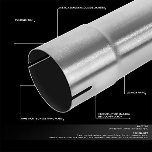 DNA MOTORING ZTL-25SS-8P 8 Pcs 2.5 Inches Stainless Steel DIY Custom Exhaust Tubing Mandrel Bend Pipe Straight & U-Bend Kit, Universal Fit - size: 2.5Inch, style: Stainless Steel