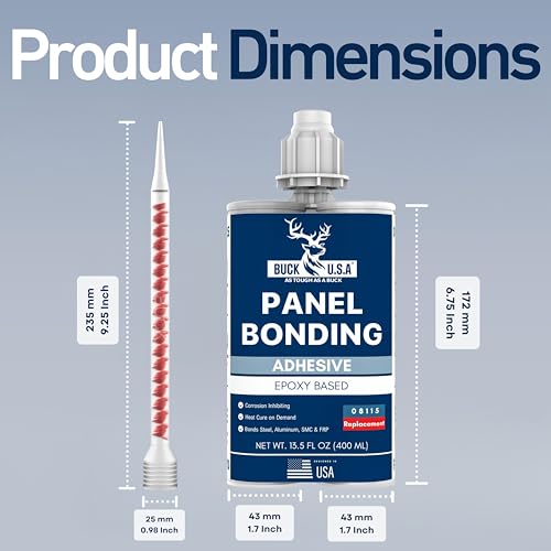 Buck Panel Bonding Adhesive & Dual Cartridge Epoxy Gun (1:1 & 2:1) – 400ml Two-Part Epoxy, 08115 Replacement with High-Thrust Applicator for Automotive & Structural Repair - size: Panel Bond & Gun (400ml), style: 1 Pack